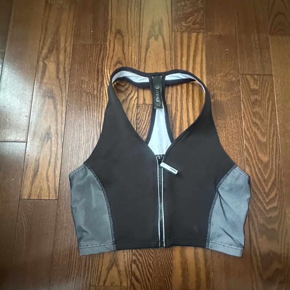 MPG Black and Gray Zip-Front Sports Bra